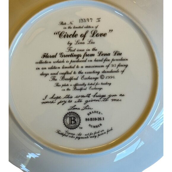 Vintage 1994 Circle of Love Lena Liu collector plate 7.5", number 13397 - Picture 4 of 4